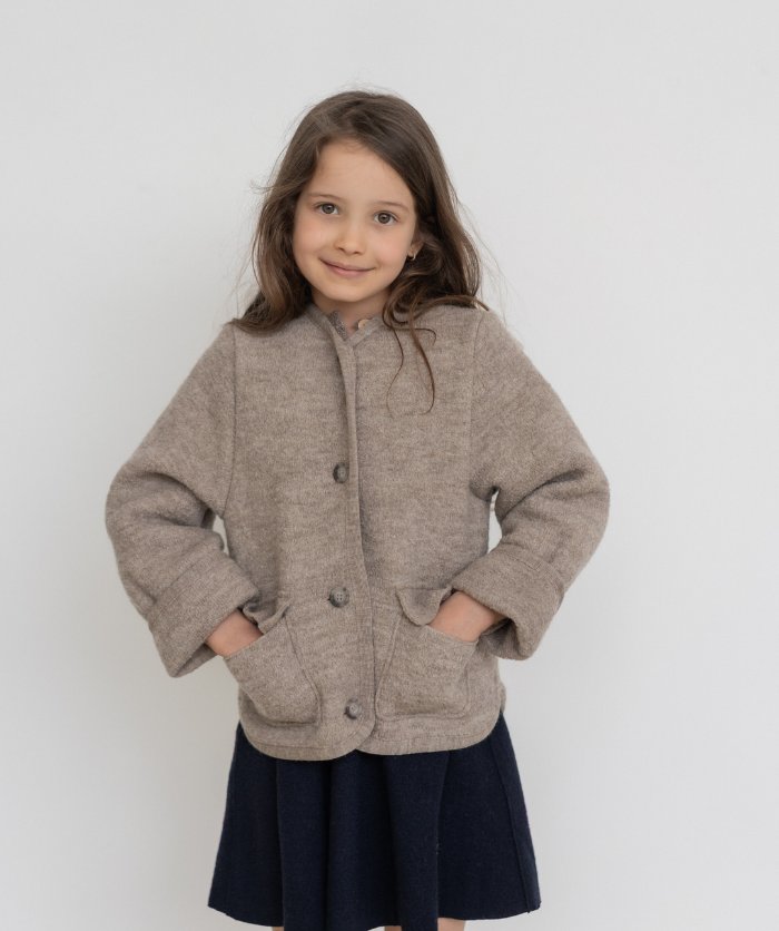 Walkjacke Oversized 100% Schurwolle - Greige