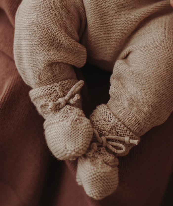 Grobstrick Babyschühchen - 100% Merinowolle - Natur