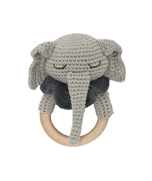 Ellie der Elefant Beissring mit Glöckchen – Grau/Rosa