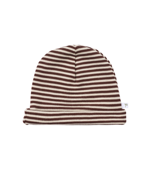 Beanie 100% Merinowolle - Coffee Stripe