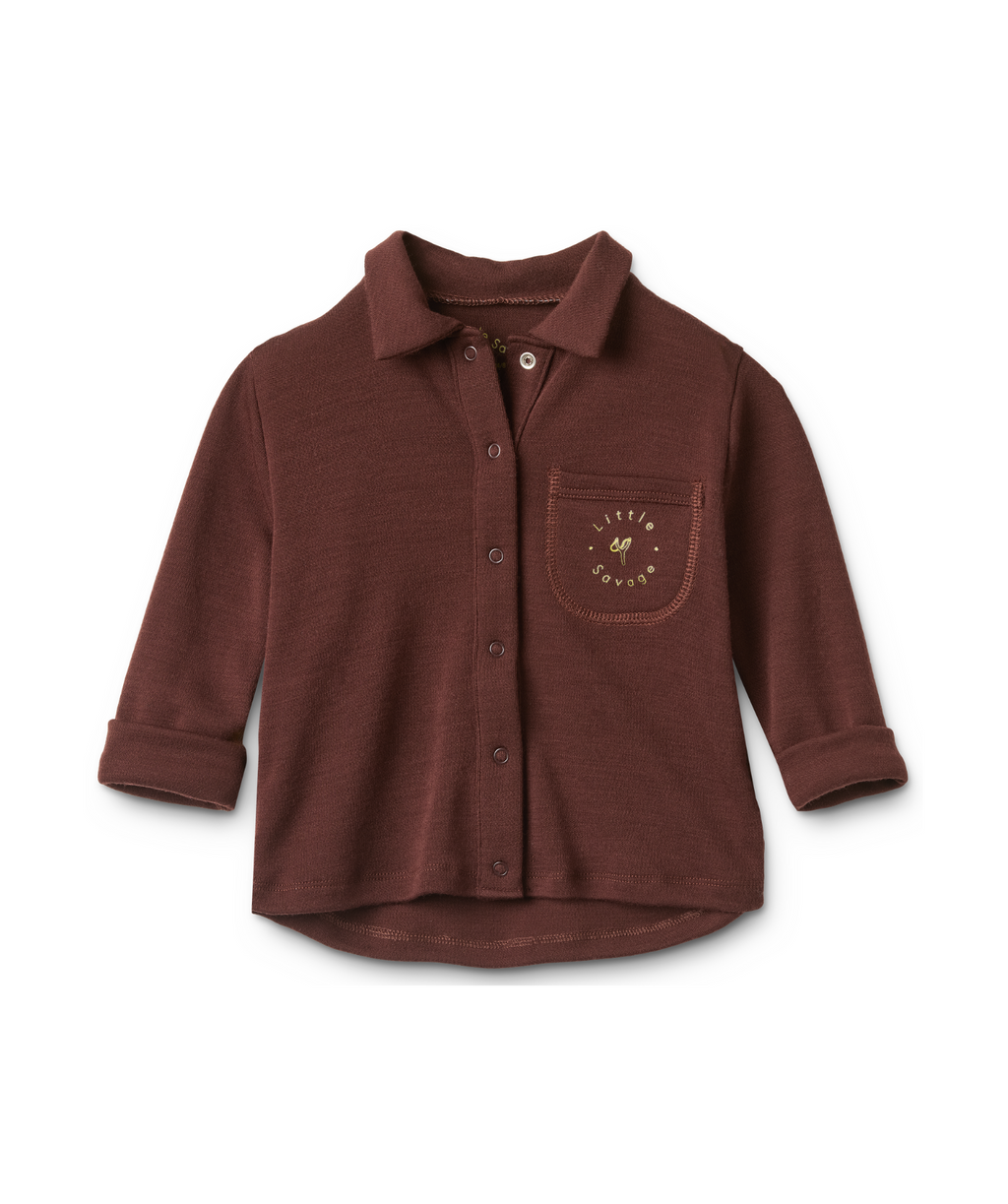 Button Shirt 100% Merino Wool - Chocolate