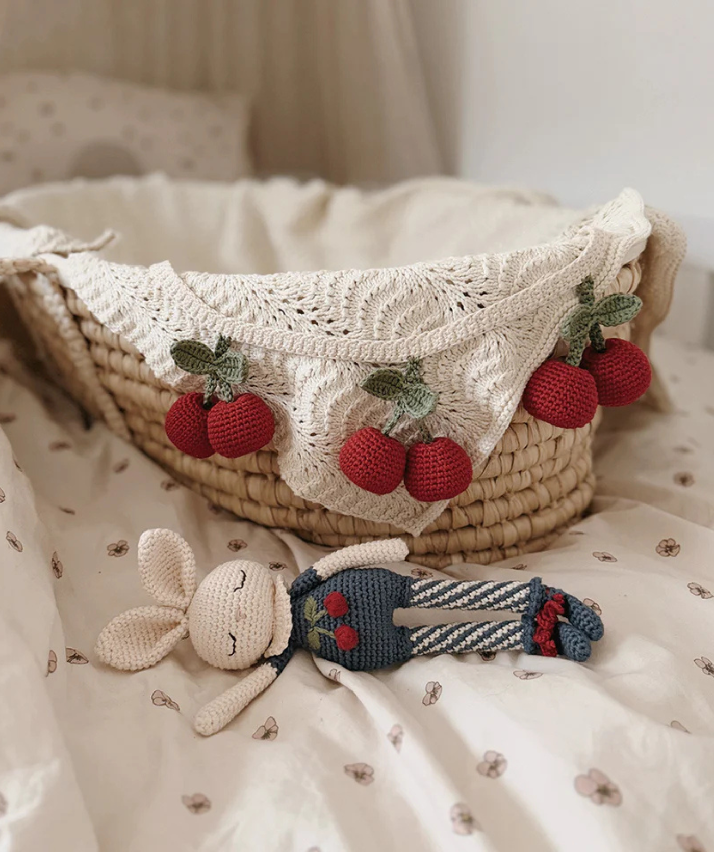 Kirsch-Kinderwagenkette - Creme/Rot