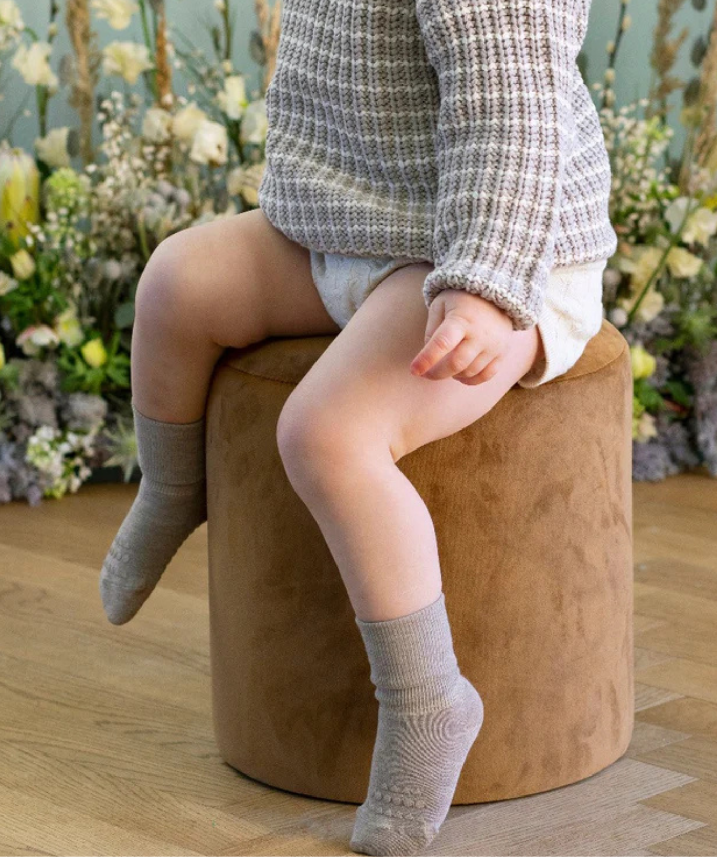 Rutschfeste Socken Merinowolle - Sand