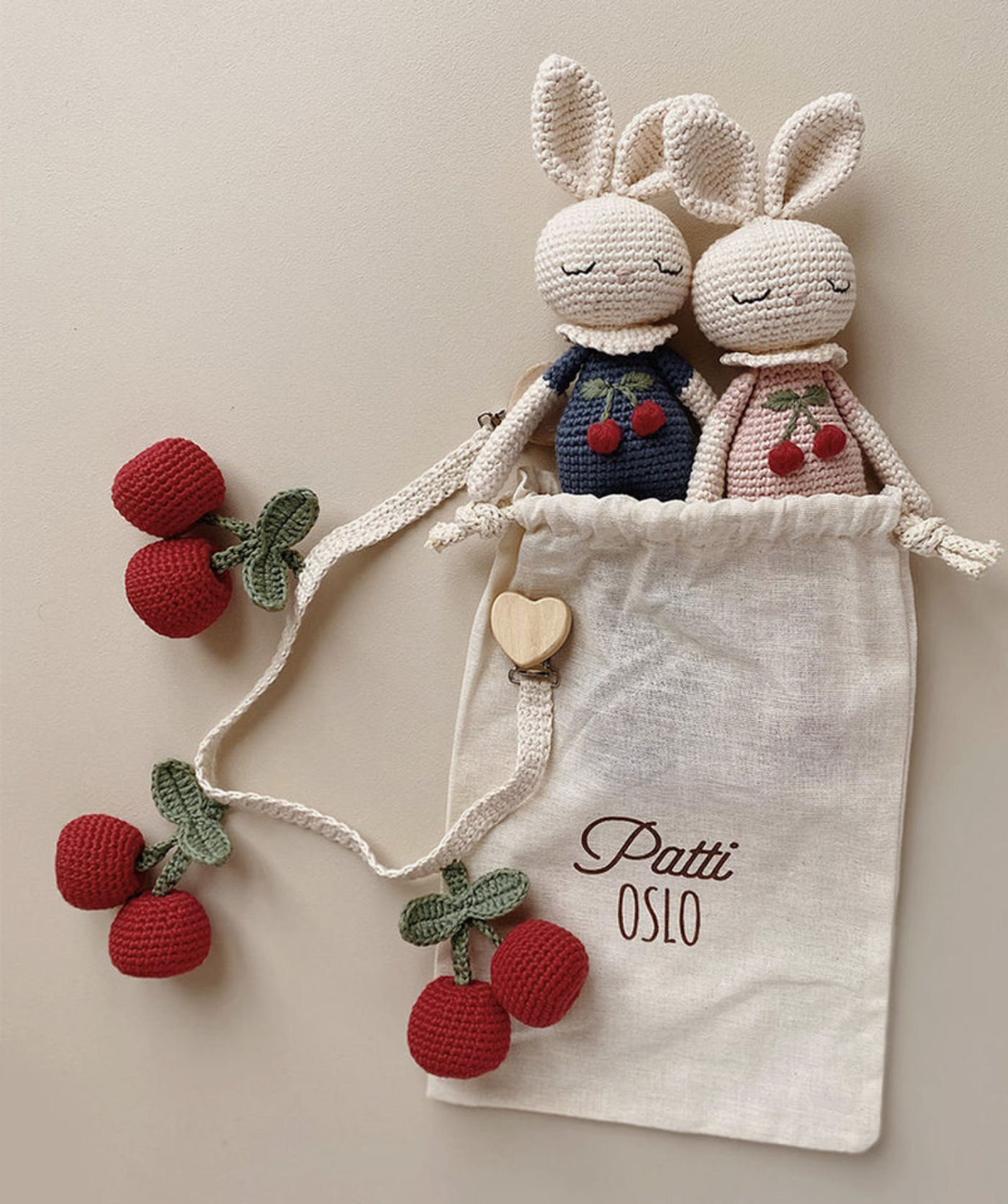 Kirsch-Kinderwagenkette - Creme/Rot